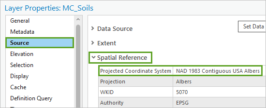 Spatial reference for the Soils layer