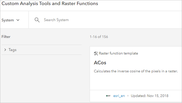 Custom Analysis Tools and Raster Functions pane