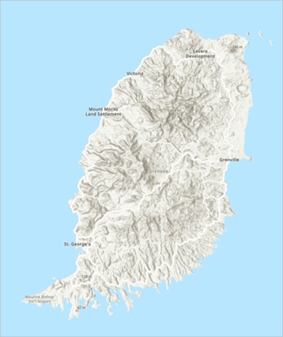 Grenada depicted on the topographic basemap.