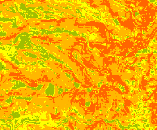 Landslide susceptibility layer zoomed in.