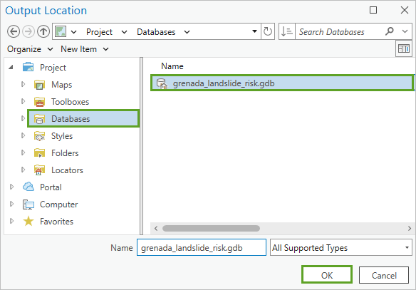 Output Location window