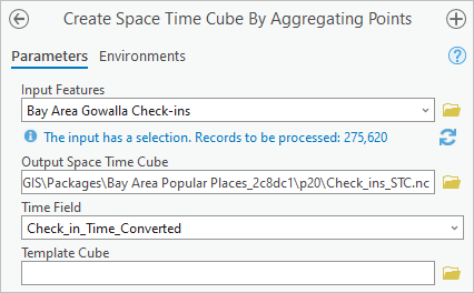Input and output parameters for the Create Space Time Cube tool