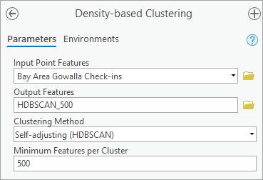 Parameters for the Density-based Clustering tool using the HDBSCAN method