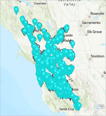 Selected check-ins on the map