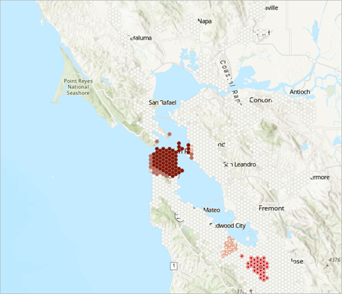 Map showing hot spots with a 5-mile neighborhood