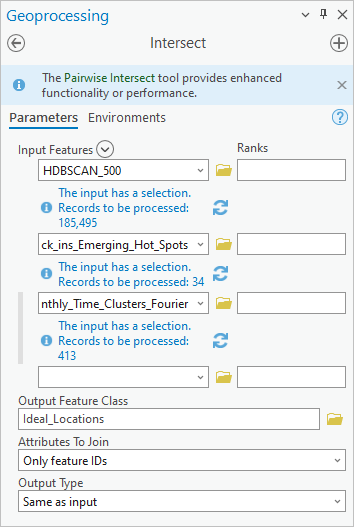 Parameters for the Intersect tool