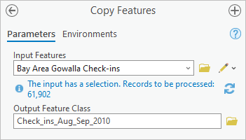 Parameters for the Copy Features tool