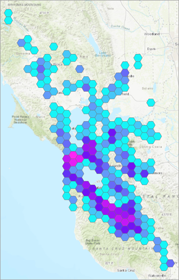 Map with symbolized hexagon bins