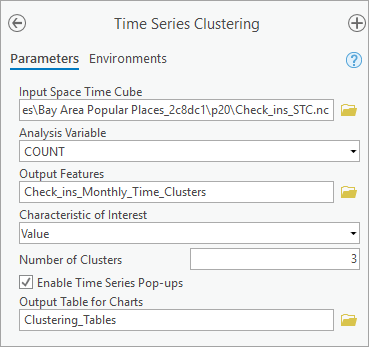 Parameters for the Time Series Clustering tool