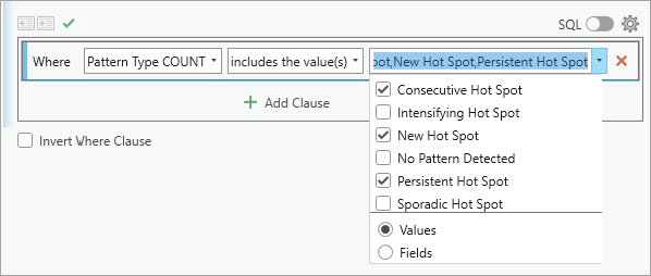 Parameters to select hot spots in the EHSA layer