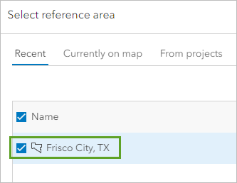 Select Frisco City, TX as the reference area.
