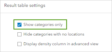 Show categories only checked in the Result table settings window