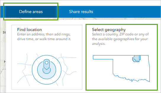 Define areas, Select geography option