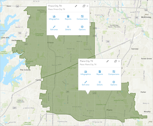 Frisco and Plano in map