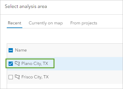 Select Plano City, TX as the analysis area.