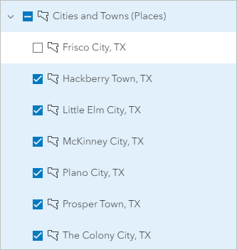 Select cities and towns.