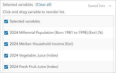 Five variables selected