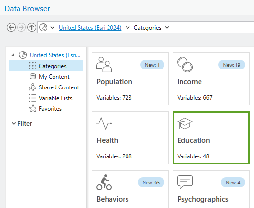 Education category in the Data Browser