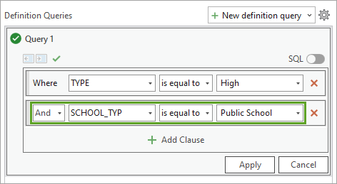 Query that reads And SCHOOL_TYP is equal to Public School
