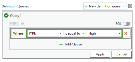 Query that reads Type is equal to High