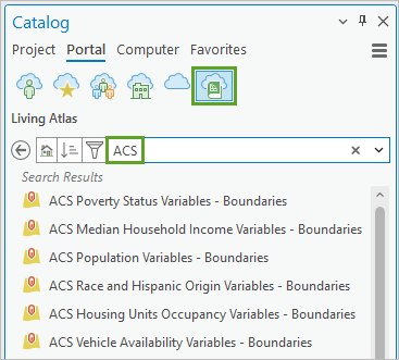 ACS search in Living Atlas tab