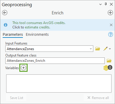 Add button for the Variables parameter