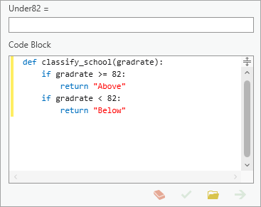 Script for classify_schools function code block in the Calculate Field tool