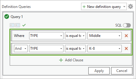 Query built for TYPE is equal to K-8