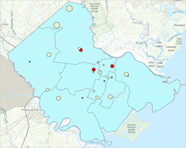 Schools symbolized by nearby median income