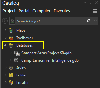 Databases folder in the Catalog pane