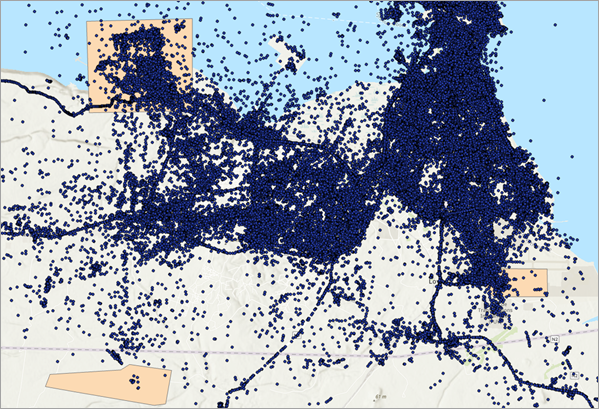 Default map with cell phone records and area of interest