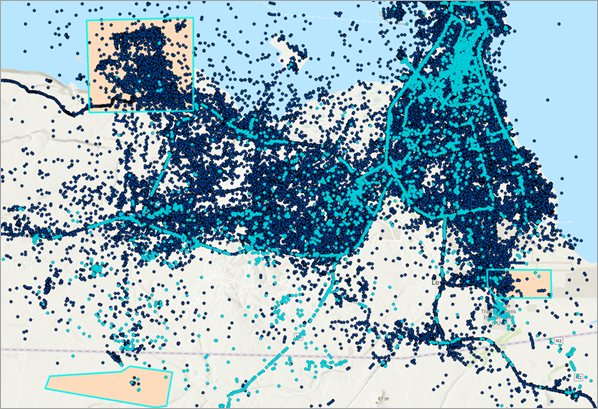 Map with selected cell phone records