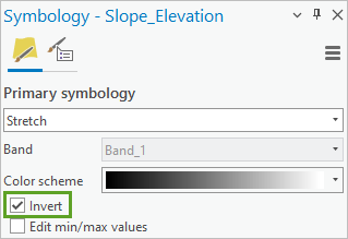 Invert color scheme checked in the Symbology pane