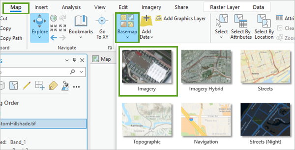 Imagery basemap selected from the ribbon