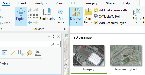 Imagery basemap selected from the ribbon