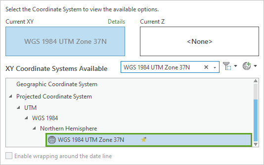WGS 1984 UTM Zone 37N selected as the current coordinate system