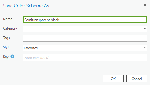 Name set to Semitransparent black in the Save Color Scheme As window