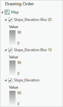 The three slope layers with the inverted Semitransparent black color scheme