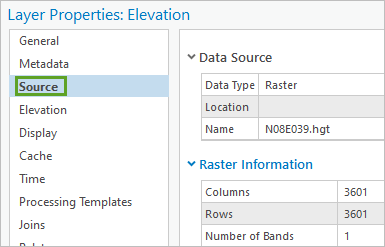 Raster Information on the Source tab of the Layer Properties window