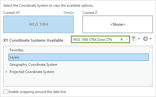 XY Coordinate Systems Available list filtered by search term