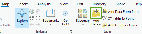 Add data button on the Map tab of the ribbon