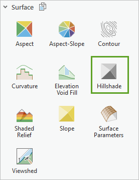 Hillshade button in the Surface group of the Raster Functions pane