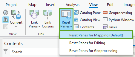 Reset Panes menu