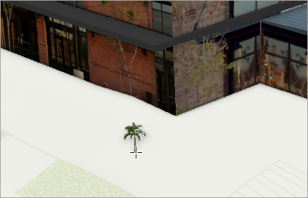 Generated palm tree next to building