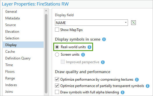 Display tab in Layer Properties window