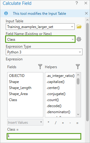 Calculate Field window