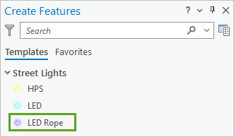 LED Rope template in the Create Features pane