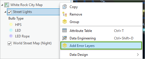 Add Error Layers option in the layer's context menu