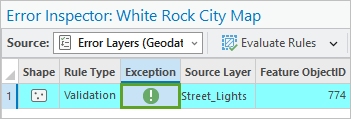 Exception column in the Error Inspector table