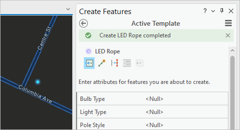 Completed message in the Create Features pane